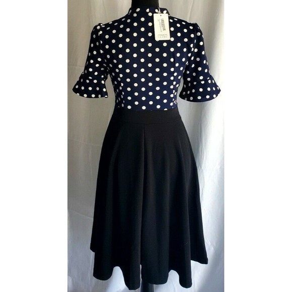 NWT RANPHEE Womens Short Sleeve Bow Tie Dress Fit and Flare Work Dress Sz Small - Picture 3 of 6